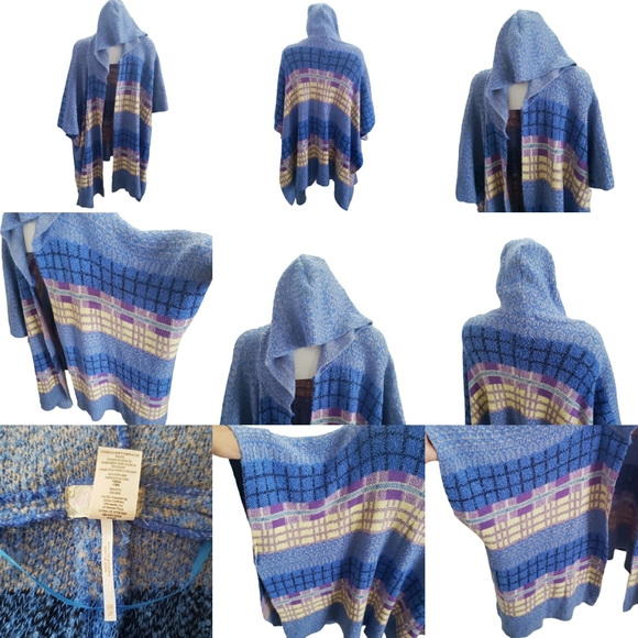 Free People Sweater Poncho Hooded Cardigan Multicolor Oversized Slouchy Soft OS - Picture 4 of 15